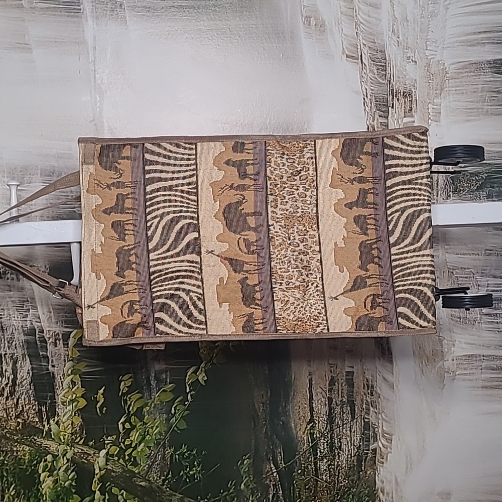 Unique African Safari animals travel roll up folding utility tote bag on wheels